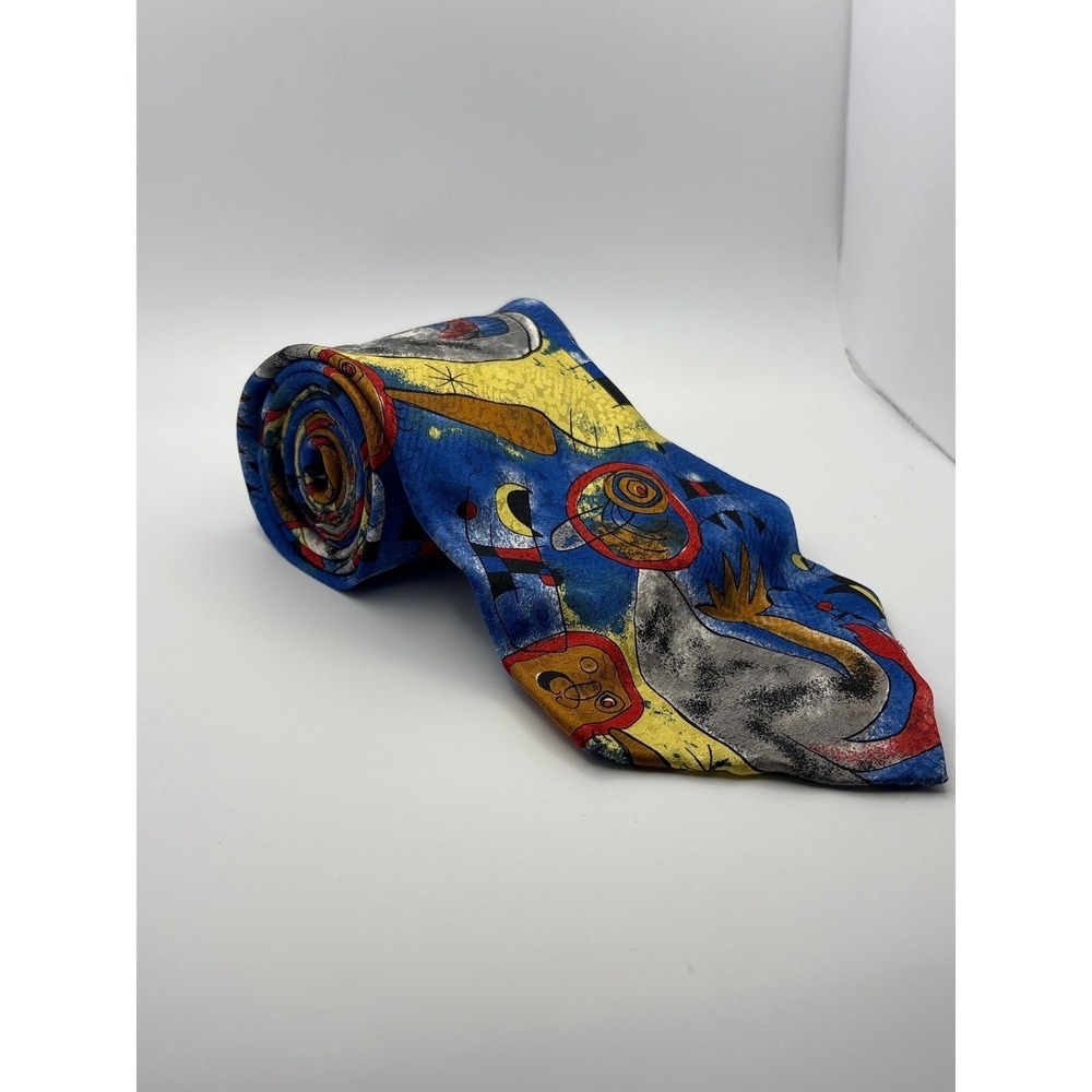 The Museum Company Miro Art Print Silk Tie Blue Abstract Surrealist Italy Mens